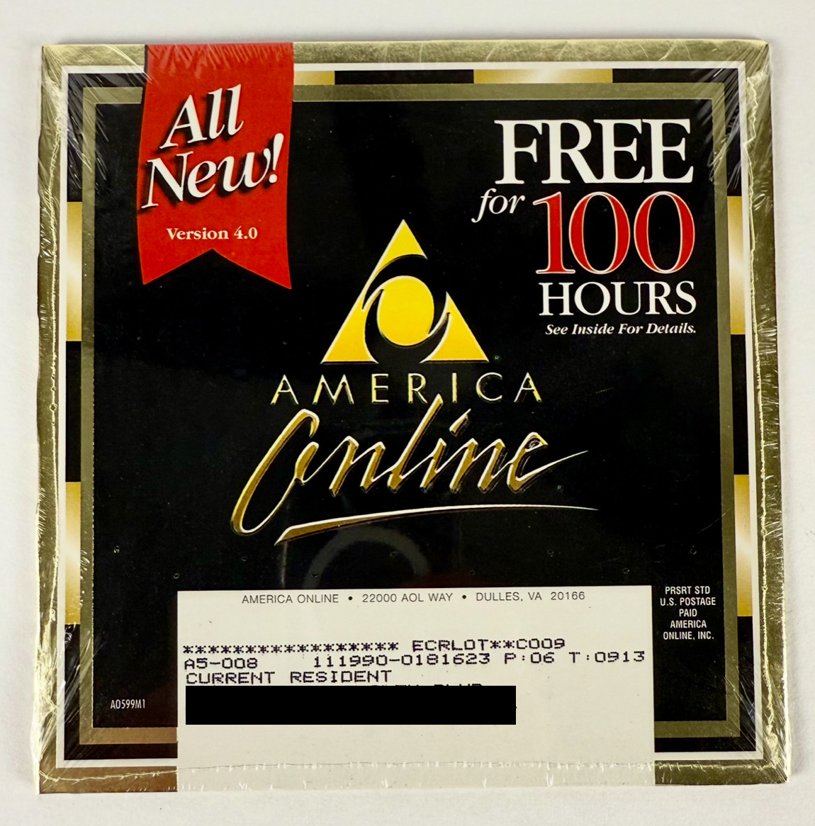 Vintage AOL America Online v4.0 Sealed Mailer – Free 100 Hours Dial-Up Promo