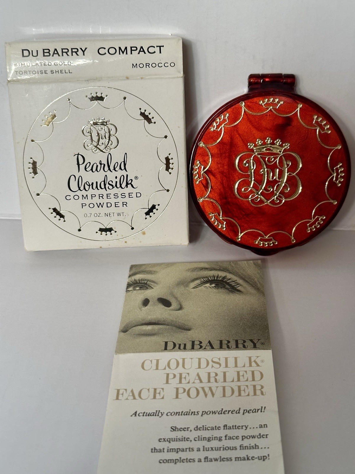 Vtg Du Barry Cloudsilk Compact Powder Set Box Morocco Deadstock MIB NOS