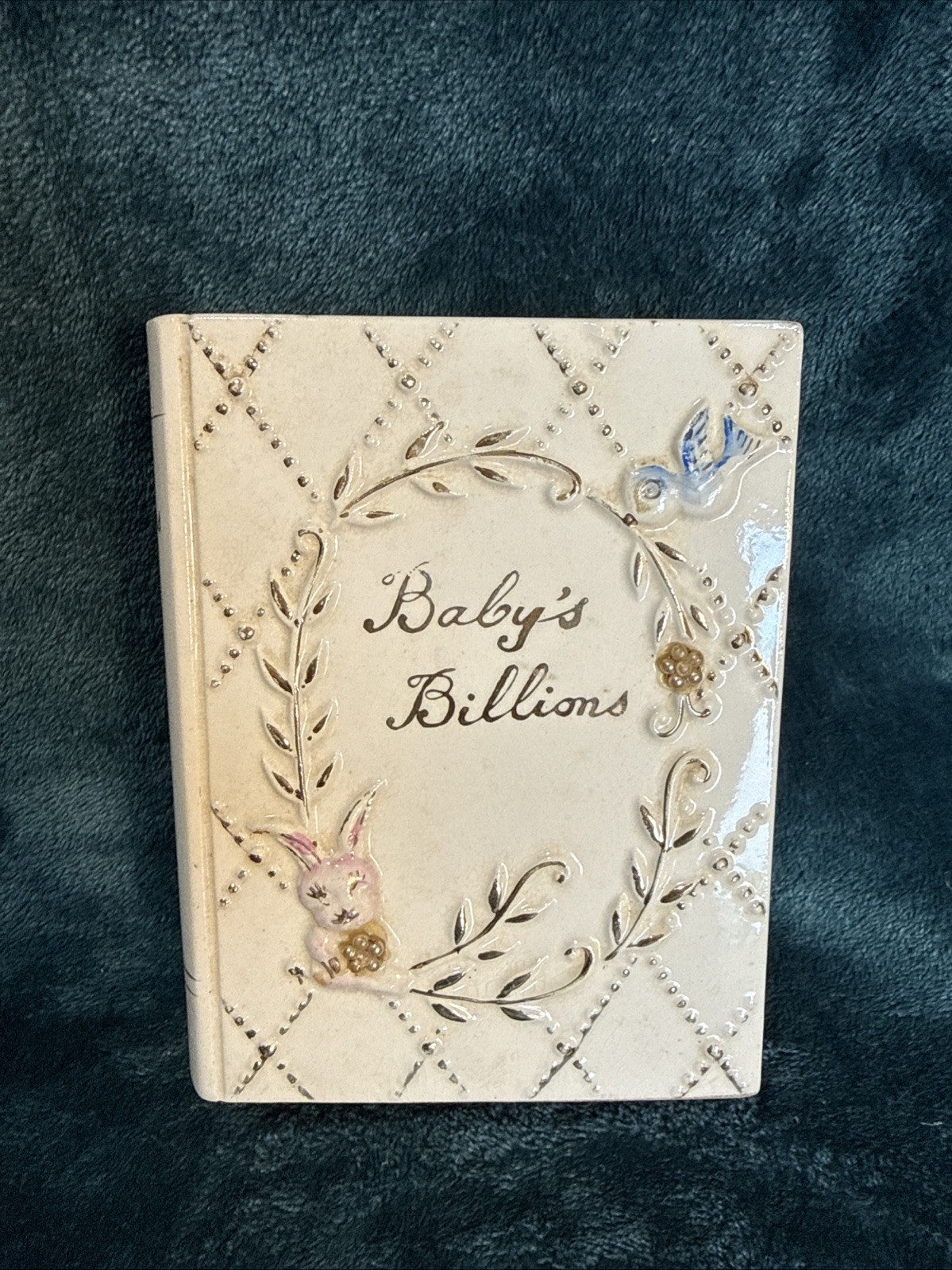 Vintage Tilso Hand Painted Ceramic Book Coin Bank Baby's Billions (1960s), Japan