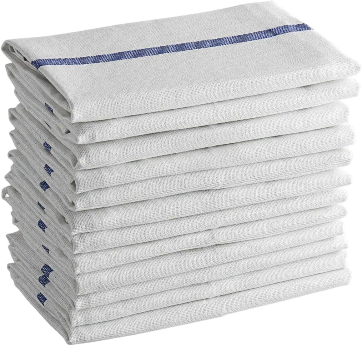 100% Cotton Kitchen Towels Set – 12 Pack – Blue Stripe Dish & Bar Towels 15x25