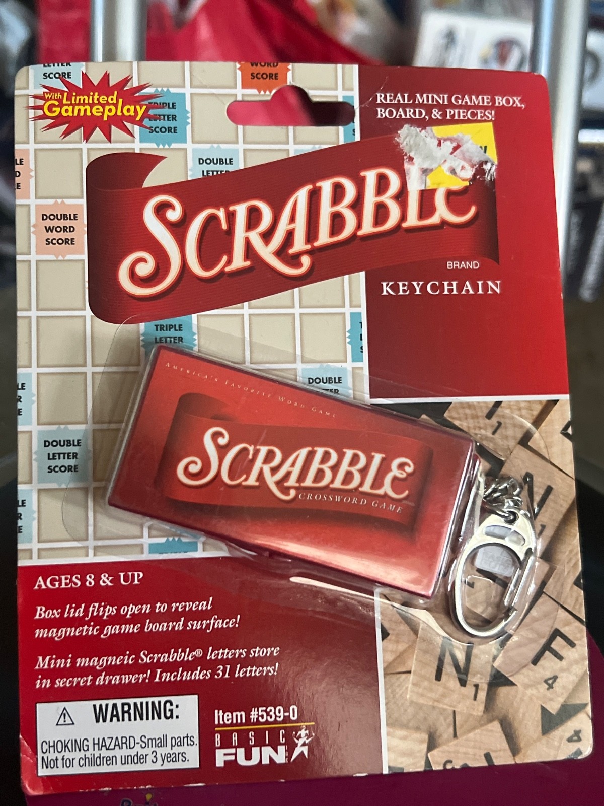BASIC FUN Scrabble Board Game KEY CHAIN  NEW FACTORY SEALED 2005