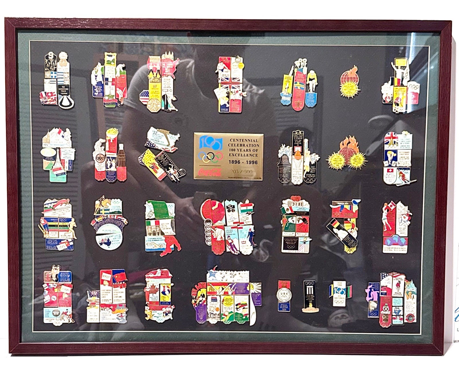 Rare Coca-Cola 1996 Olympic Centennial 100 Pin 24 Puzzle Framed Set LE 203/500