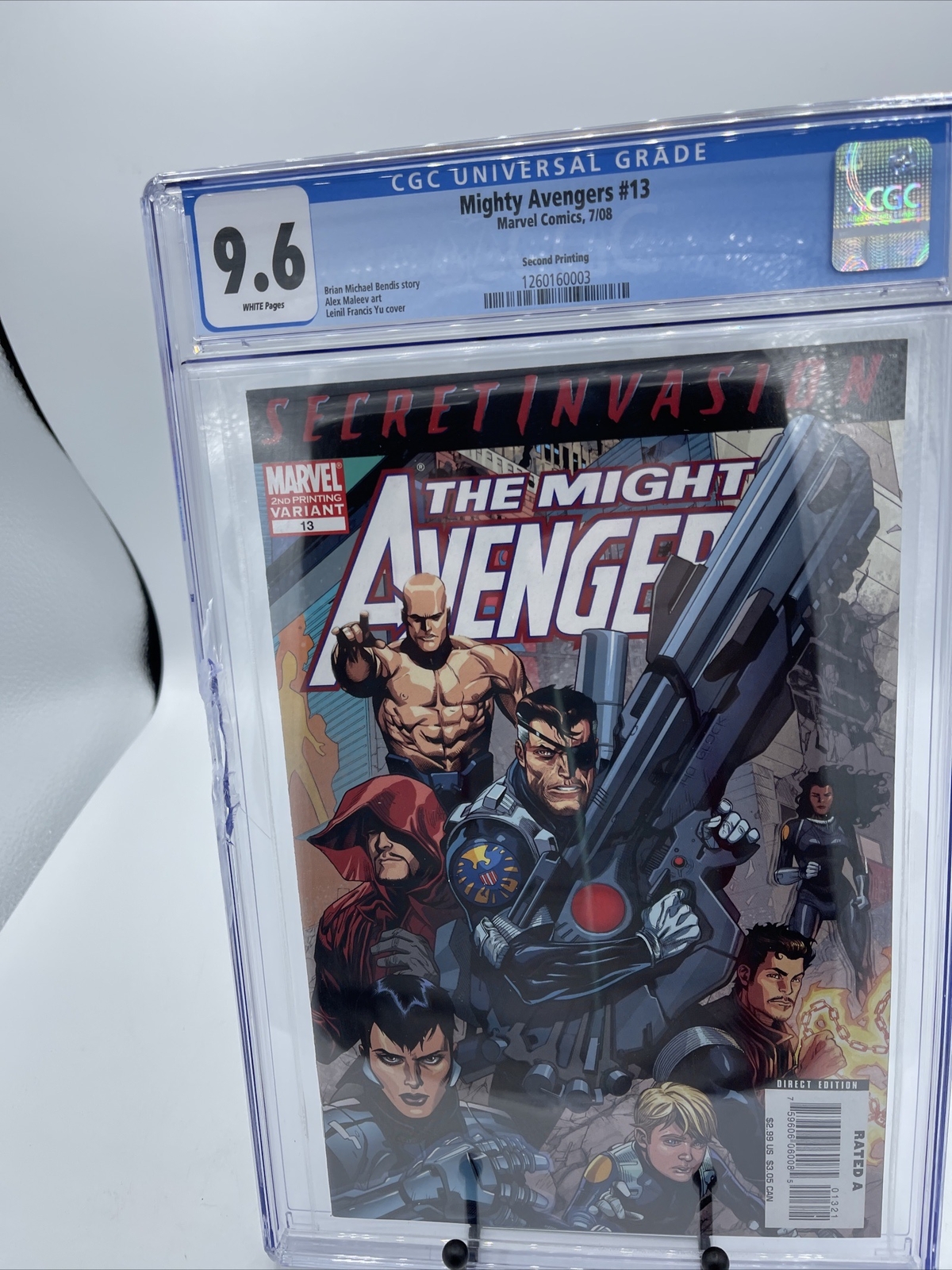 CGC 9.6 MIGHTY AVENGERS #13 / 1ST SECRET WARRIORS / 2ND PRINT VAR CRKD CASE