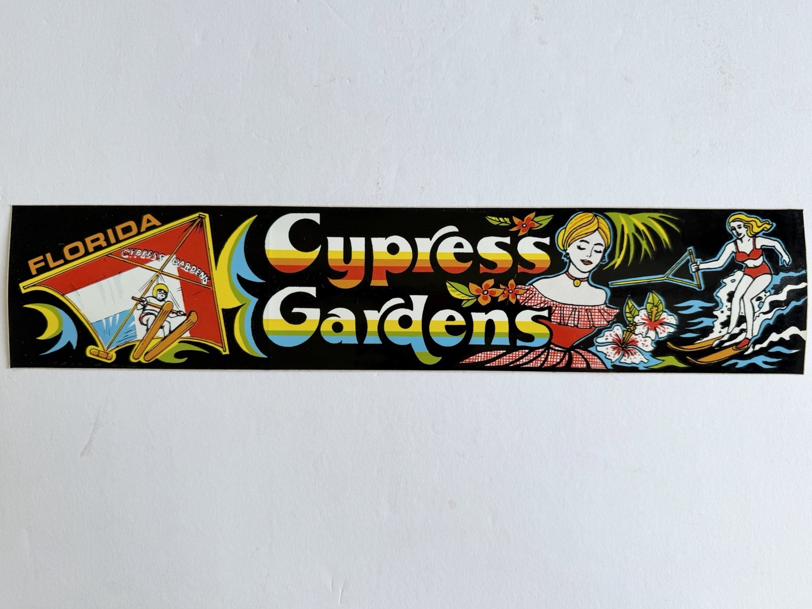 Vintage Cypress Gardens, Florida Bumper Sticker, Tropical Vibes, Water Skiing