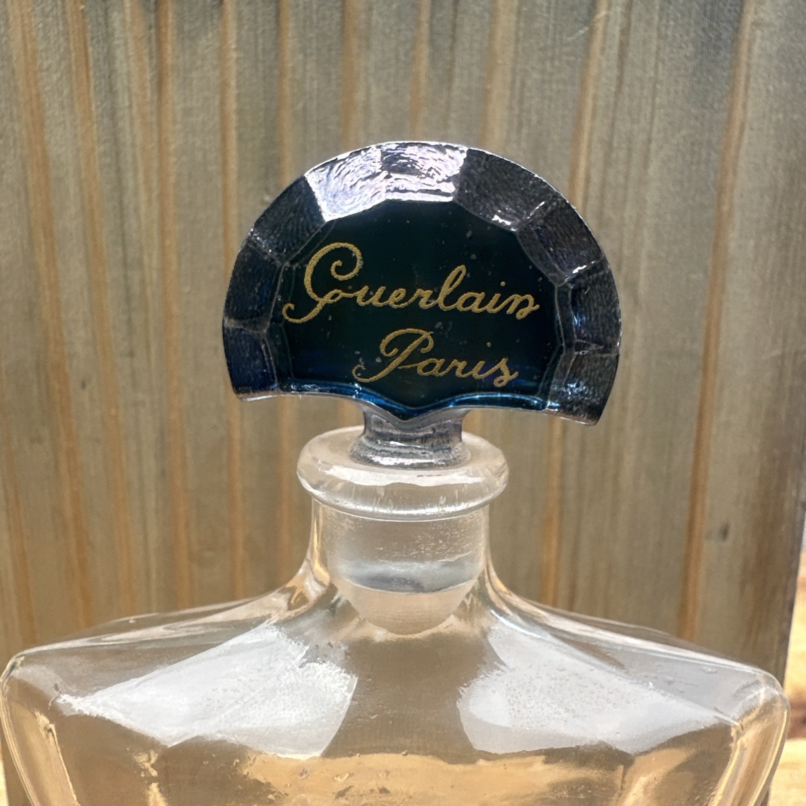 VTG Guerlain Paris Shalimar perfume bottle w Blue top 6” tall
