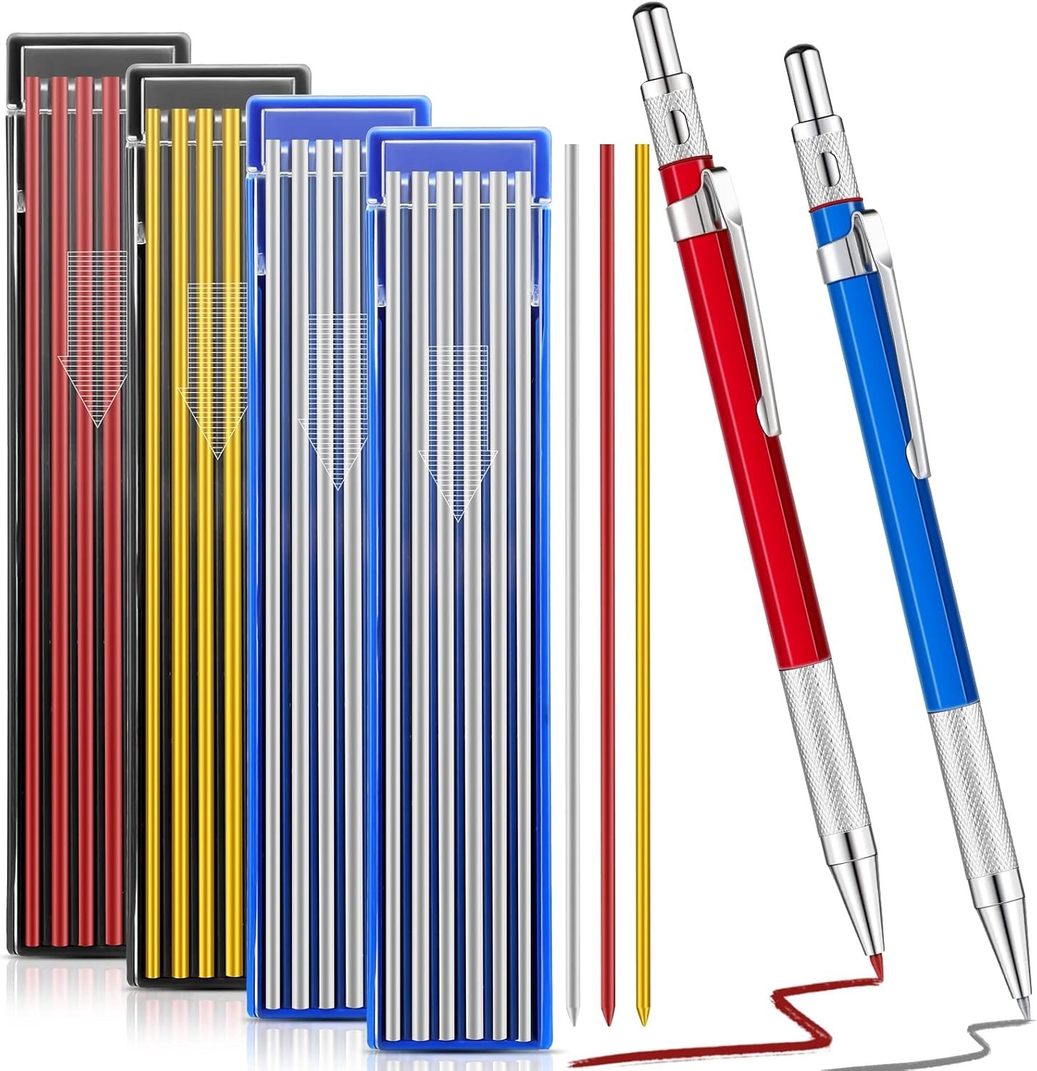 2 Pcs Welders Pencil with 48 PCS round Refills Mechanical Pencils Metal Welding