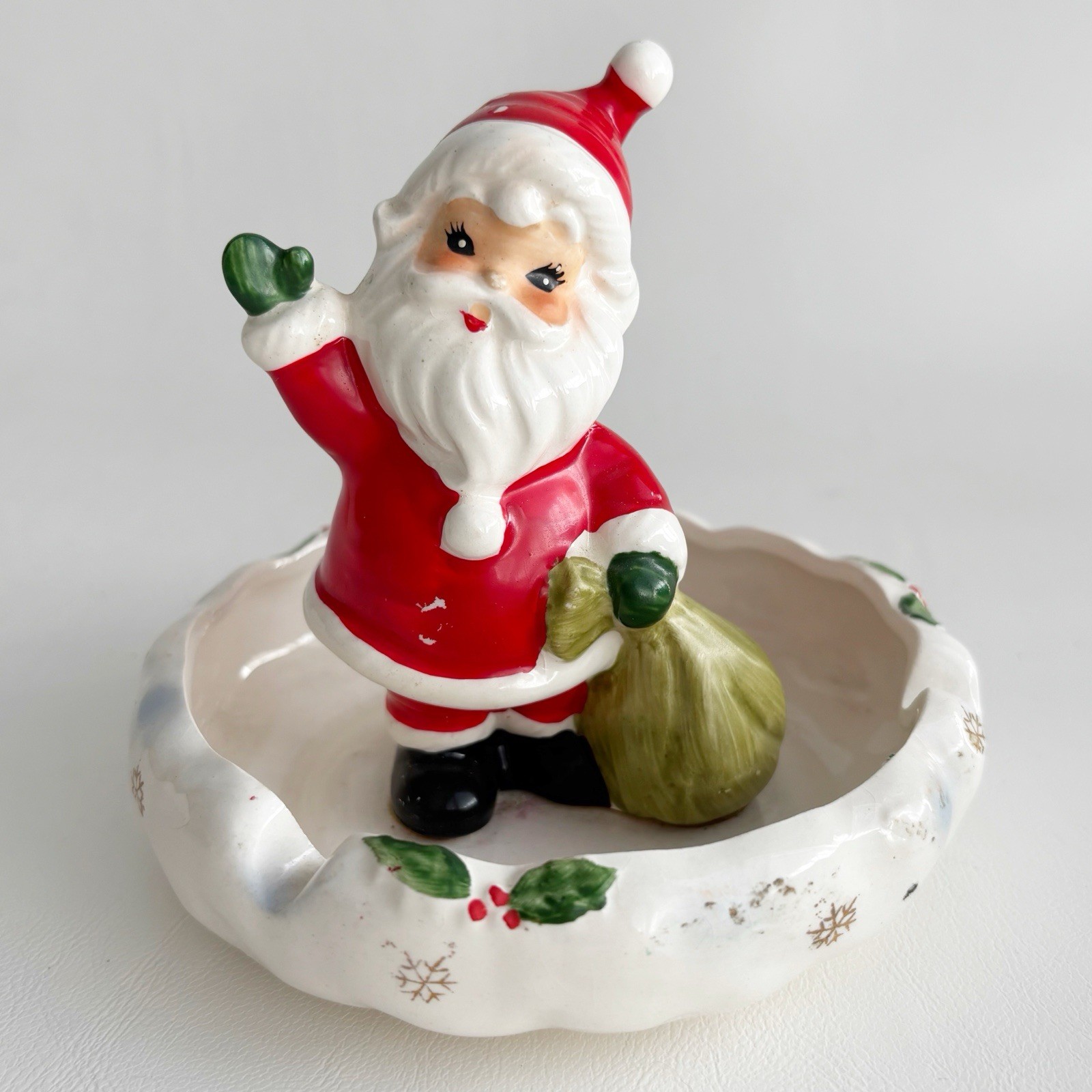 VTG Christmas Josef Originals Santa Ashtray Trinket Dish MCM Kitsch 1950s Japan