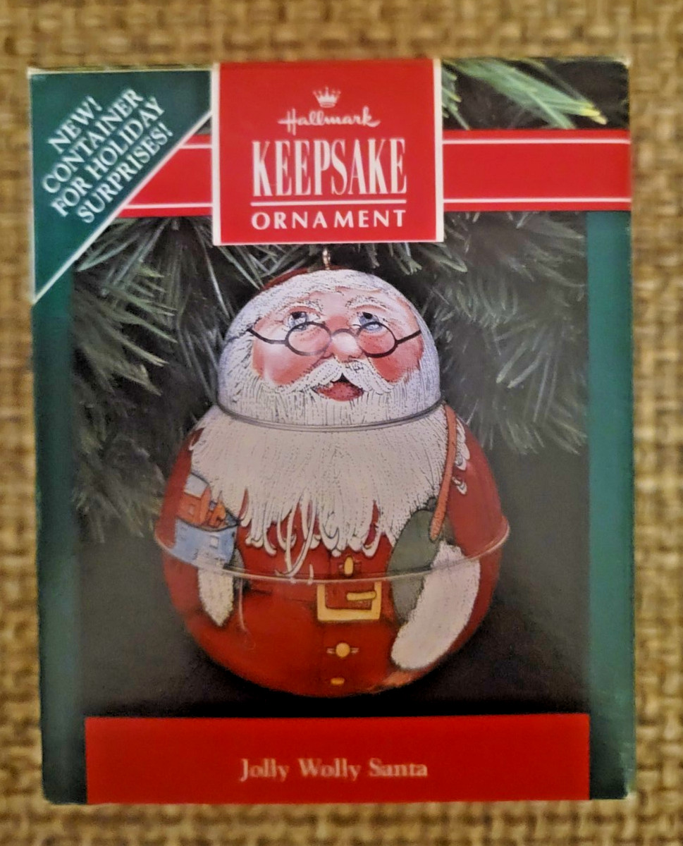 Vintage 1991 Pressed Tin Jolly Wolly Santa Hallmark Keepsake Ornament. NIB