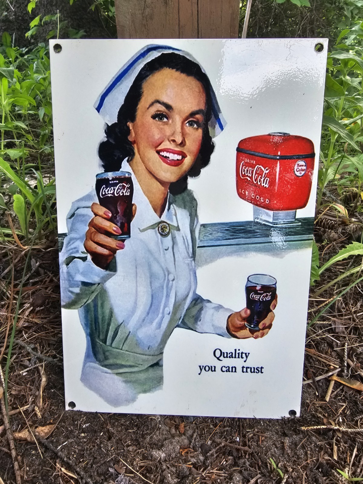 COLLECTIBLE VINTAGE COCA-COLA QUALITY PORCELAIN SODA  GAS STATION SIGN  12 X 8