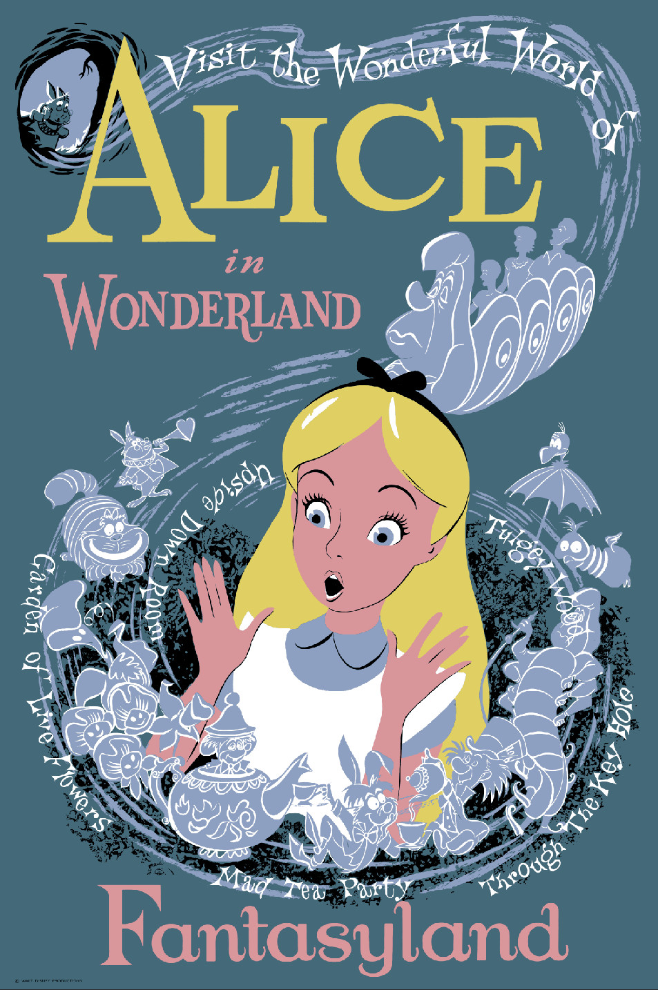 1956 Alice in Wonderland Disneyland FULL SIZE attraction poster 36x54 Like Silk