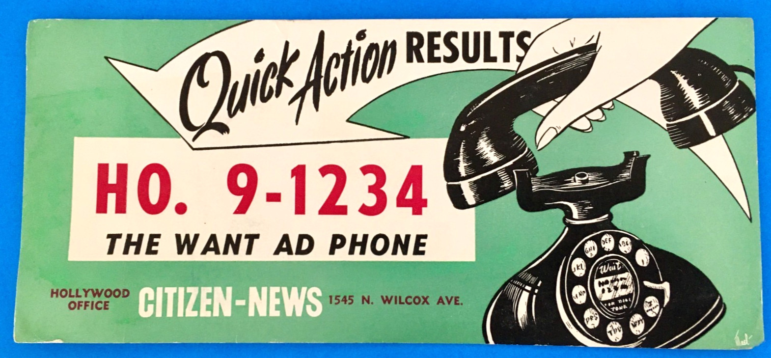 Vintage Blotter Advertising Hollywood Citizen-News\' Want Ad Phone