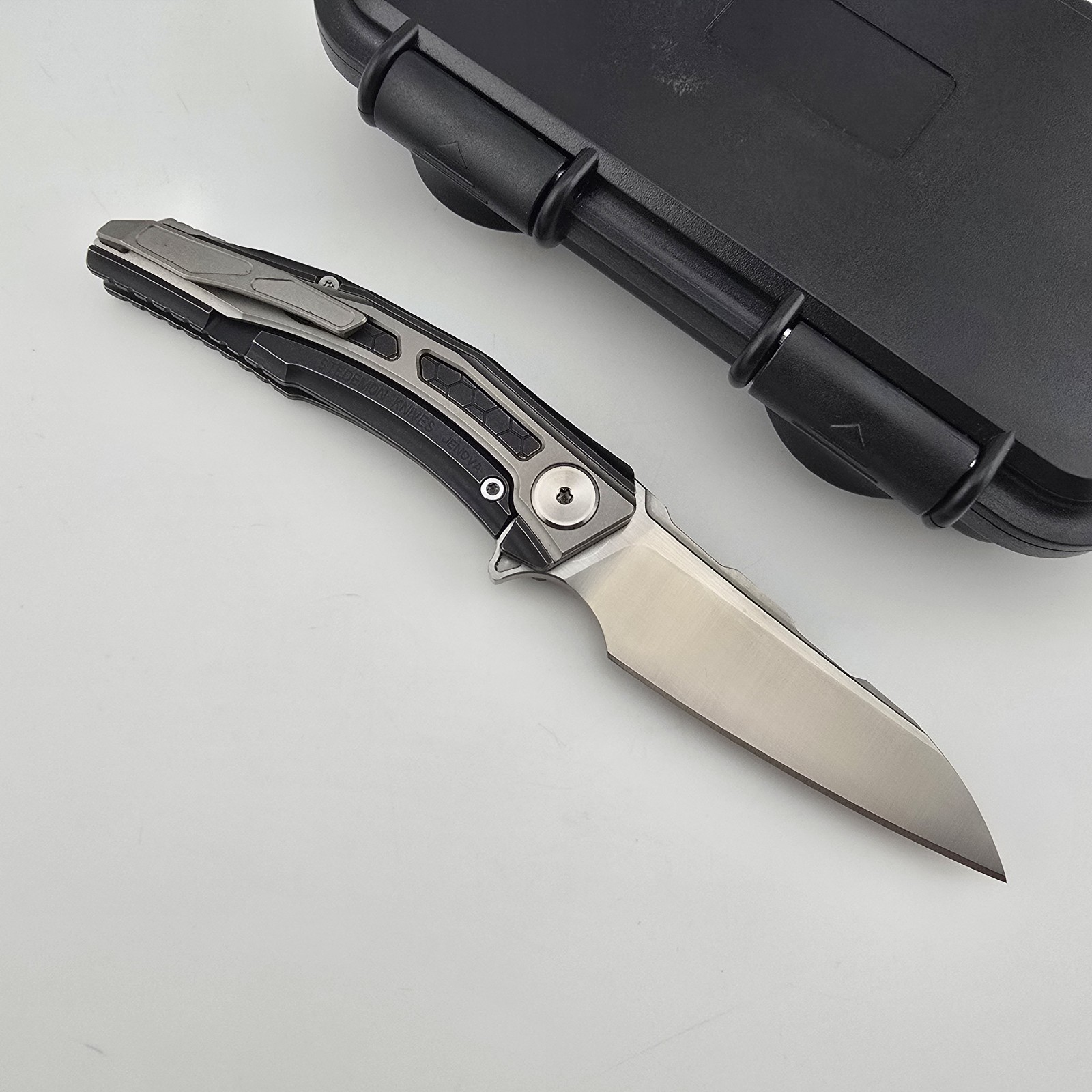 Stedemon Jenova Folding Knife Sheepsfoot 204P Titanium Frame Lock Flipper A02BLC