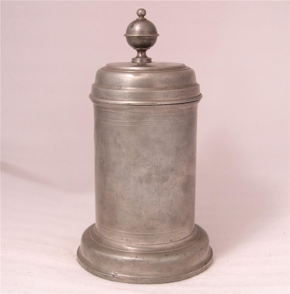 Antique Early German Pewter Beer Stein Walzenkrug Saxonian dat.1842