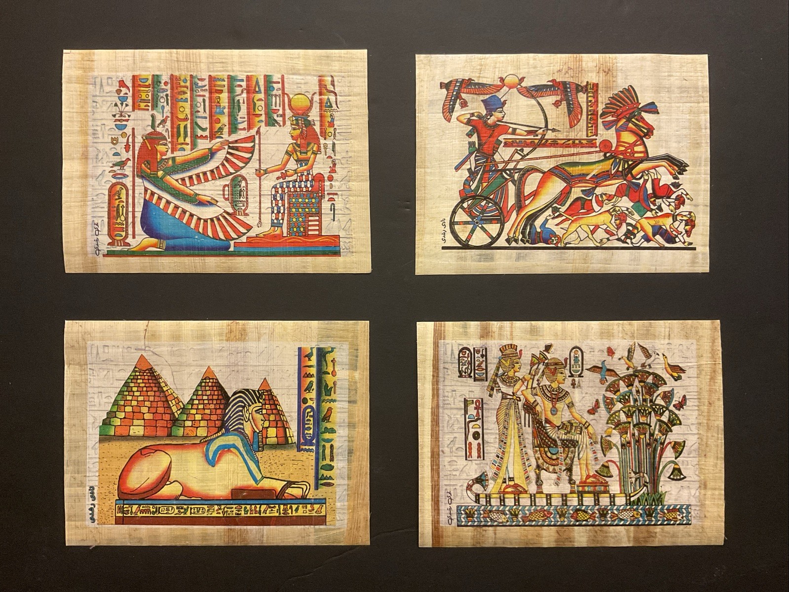 Set of (4) *Rare* Egyptian souvenirs genuine Egyptian Papyrus Handmade 6x8”