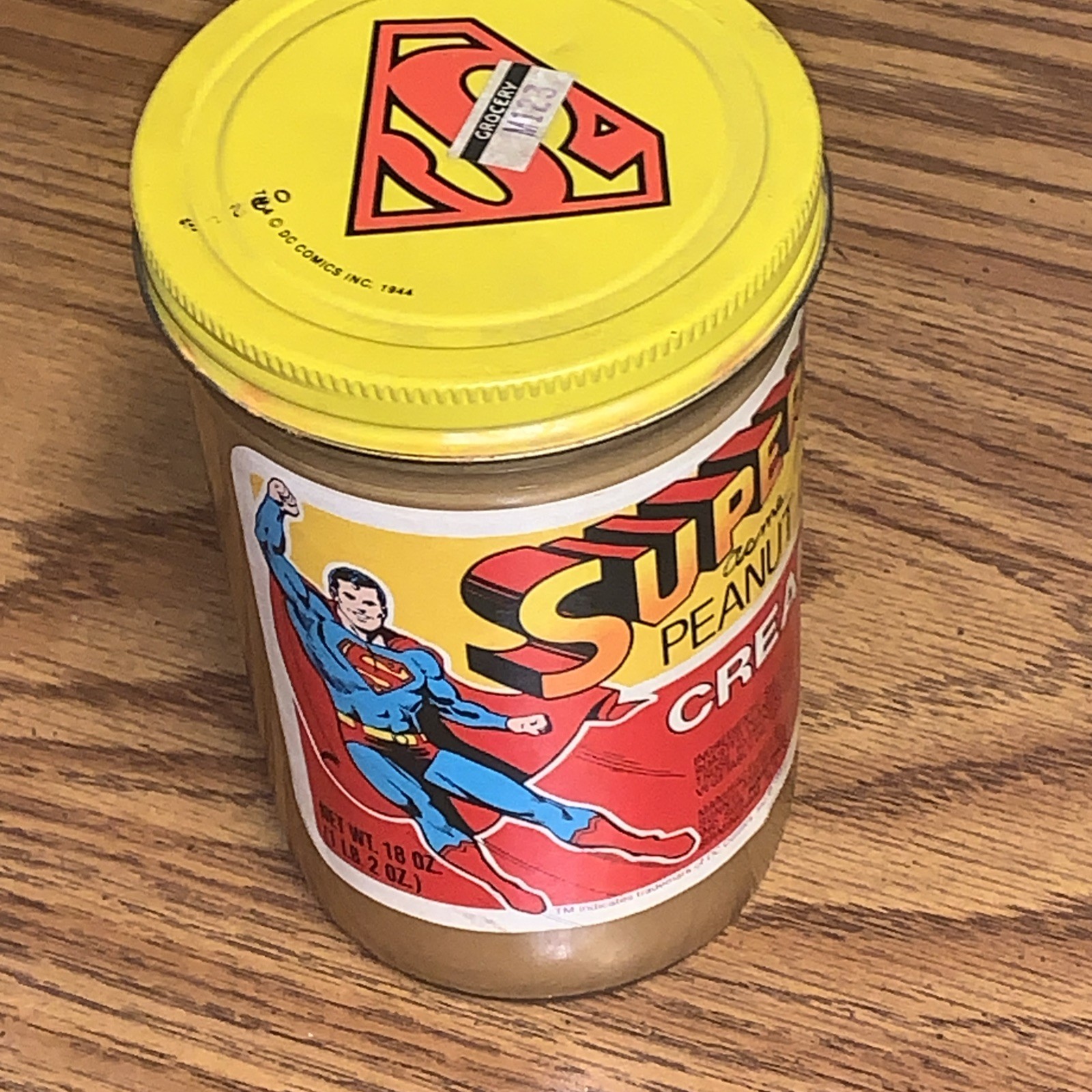 Rare Unopened Rare NEW Jar Superman Creamy Peanut Butter Yellow Lid Acme Bought