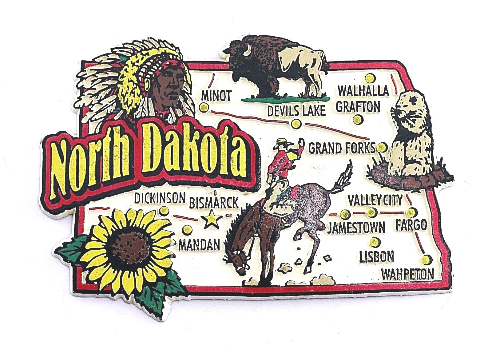 NORTH DAKOTA STATE MAP AND LANDMARKS COLLAGE FRIDGE COLLECTIBLE SOUVENIR MAGNET