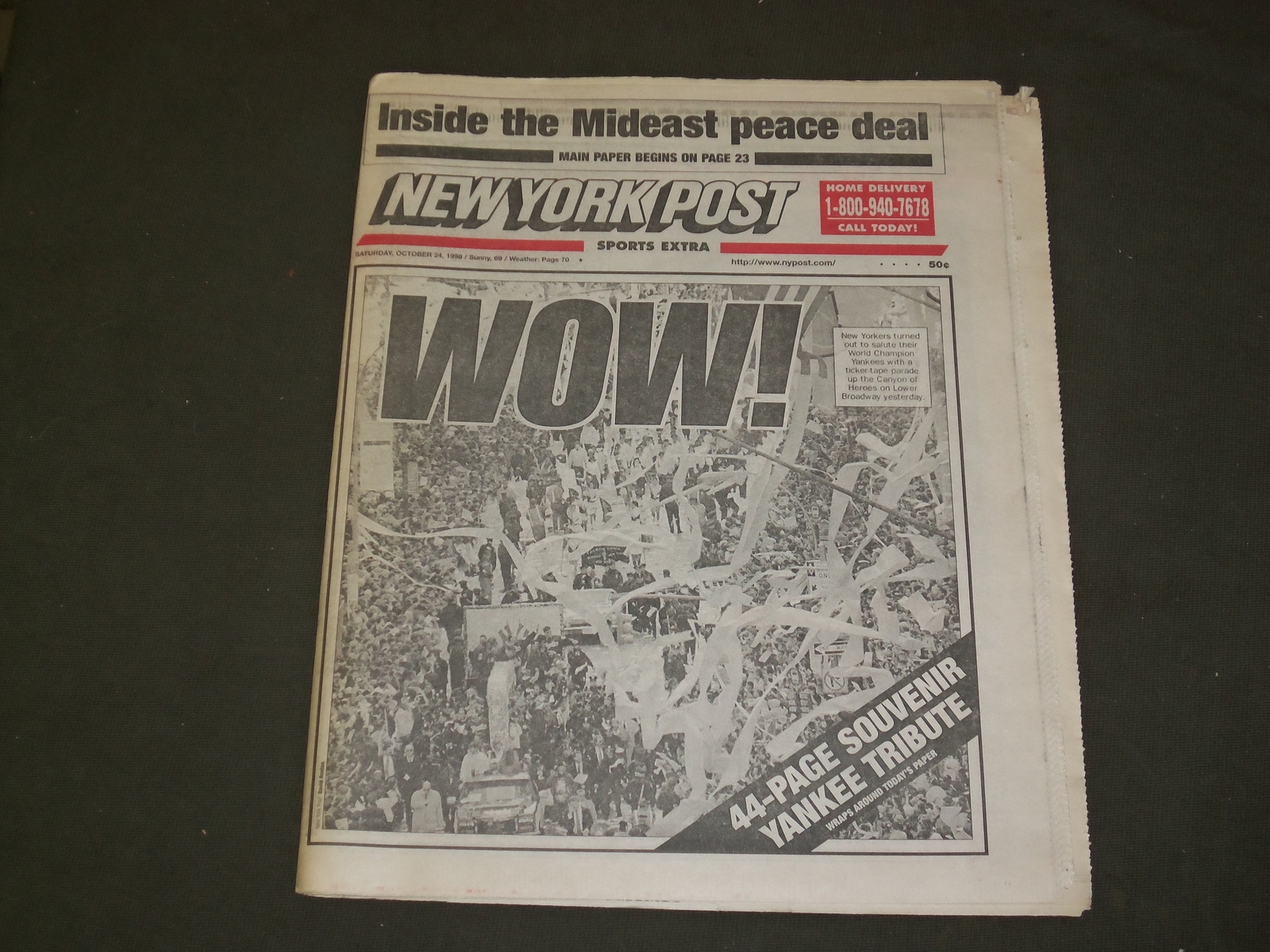 1998 OCTOBER 24 NEW YORK POST NEWSPAPER- NY YANKEES WORLD SERIES PARADE- NP 3105