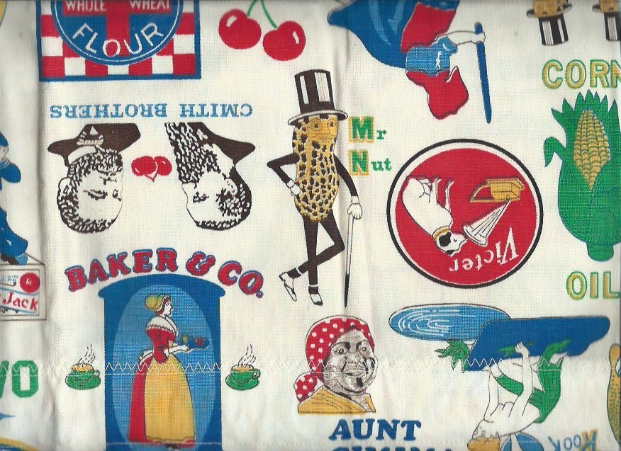 Vnt 70's Retro Kitschy KITCHEN CURTAIN Brand Names cotton cloth Dutch Purina Nut