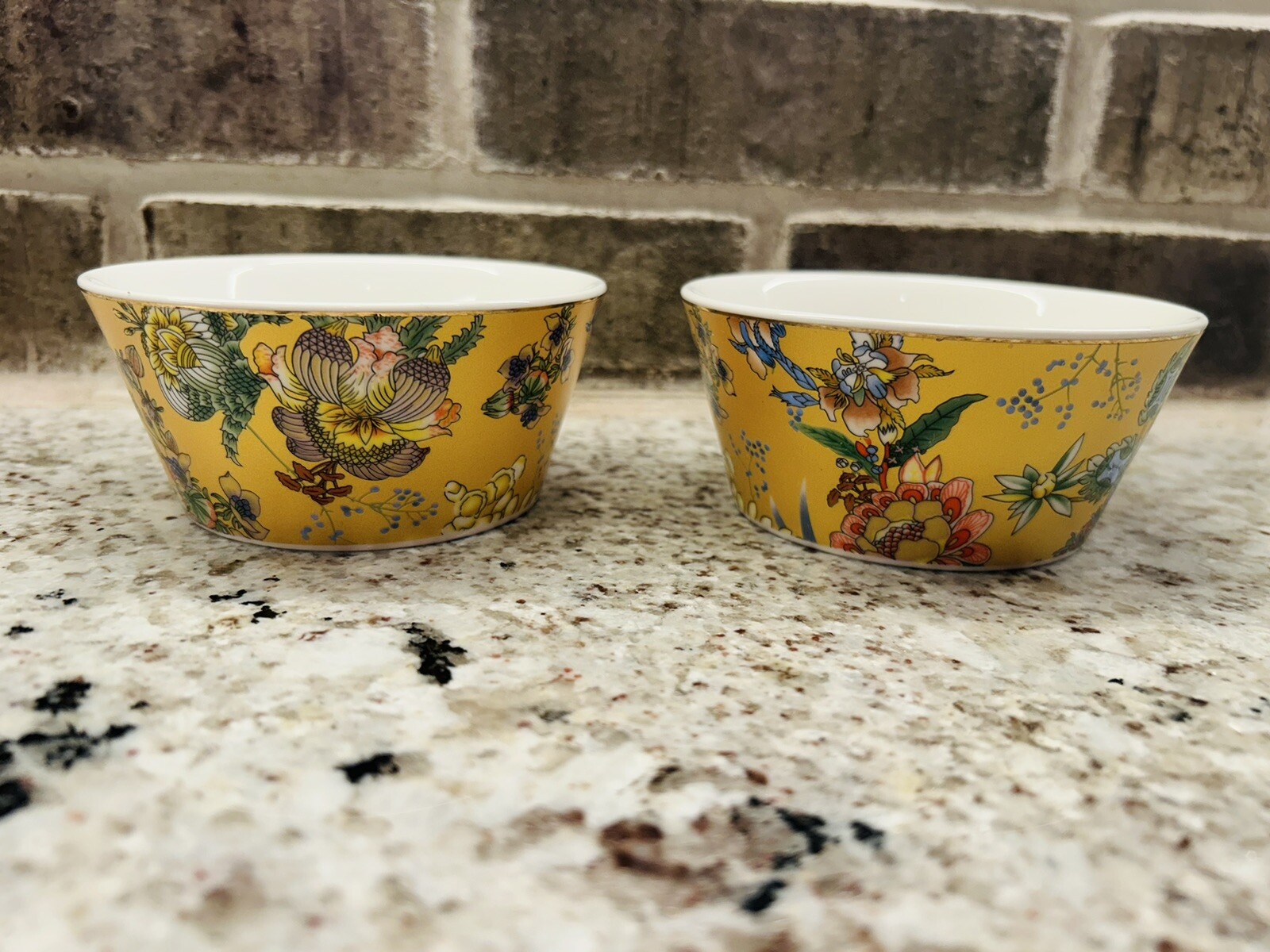 Park Chateau Ceramic 4 in Gold Floral Bowl Set of 2