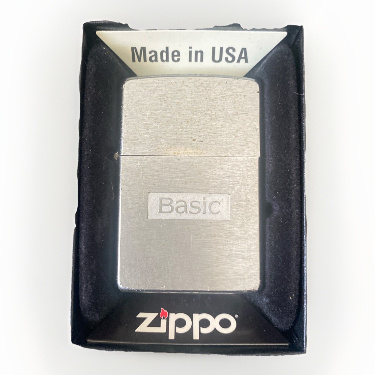 Vintage Zippo Lighter With Box. Stainless BASIC