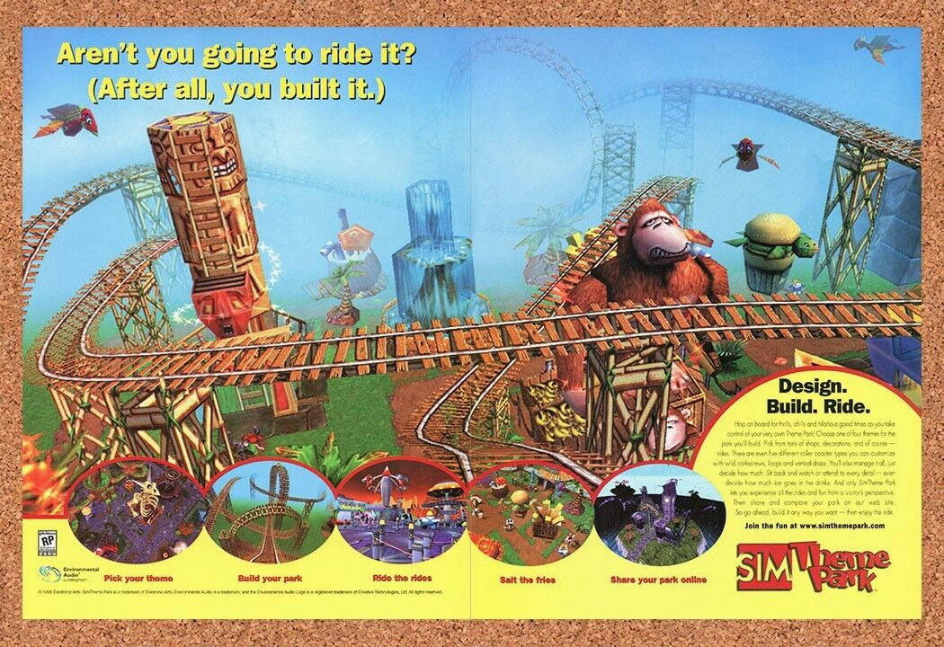 Sim Theme Park PC Original 1998 Ad Print Authentic Video Game Display Promo v1