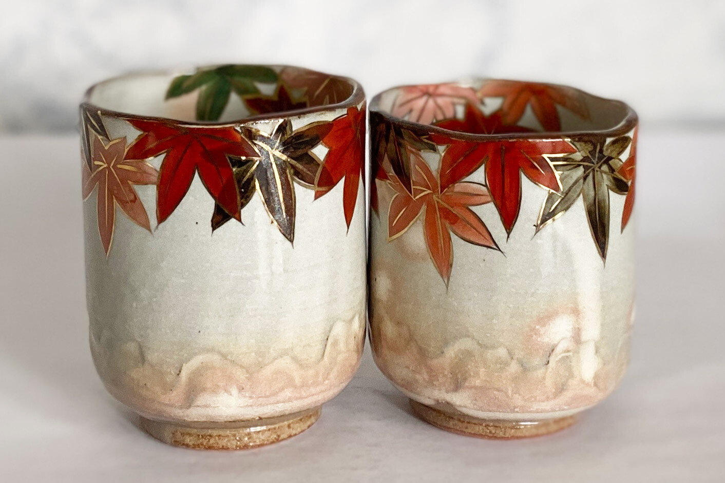 Kyo Kiyomizu Yaki ware Kyoto Autumn Leaves Pair Yunomi Green Tea cup Japan