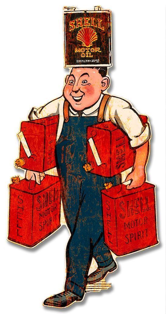 SHELL MOTOR SPIRIT MAN HOLDING CANS 23\