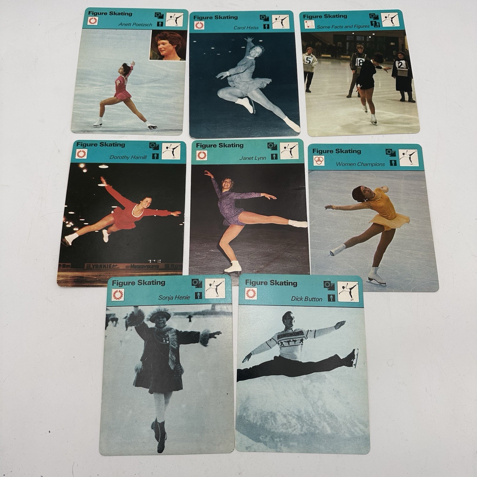 EIGHT 1977-79 Sportscaster Cards Figure Skating, Carol Heiss