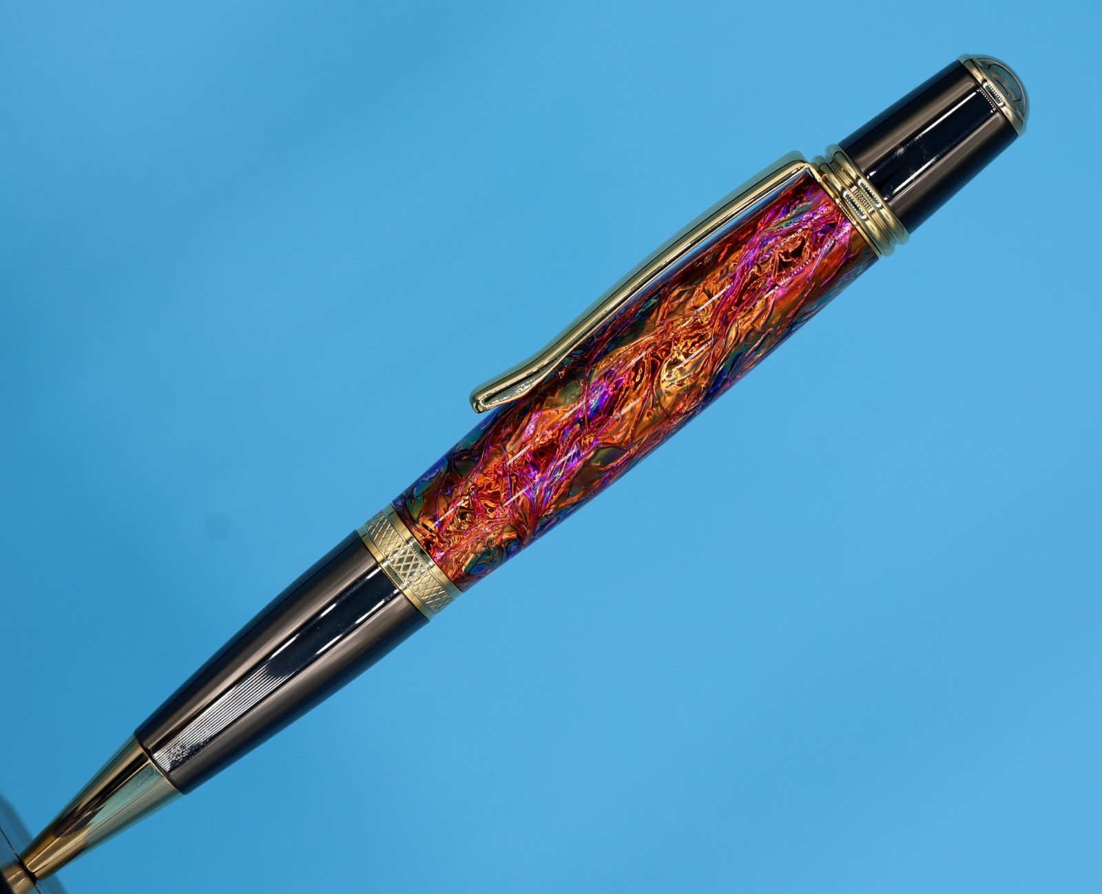 Handmade Sierra Twist Pen Gold Gunmetal Precious Opal FX Acrylic USA Made