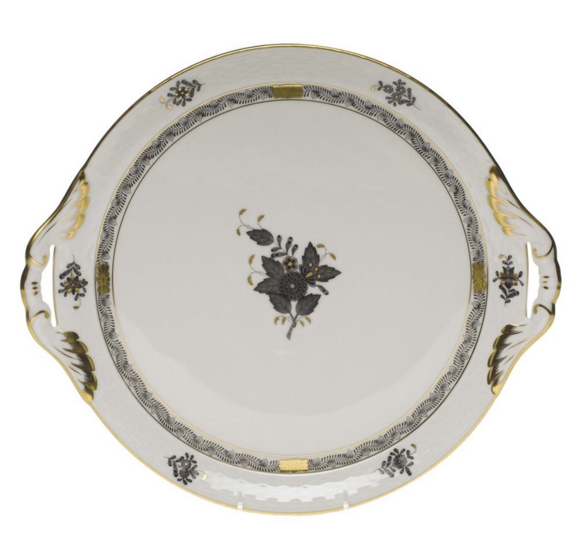 Herend Cake Plate  Chinese Bouquet Black NEW 