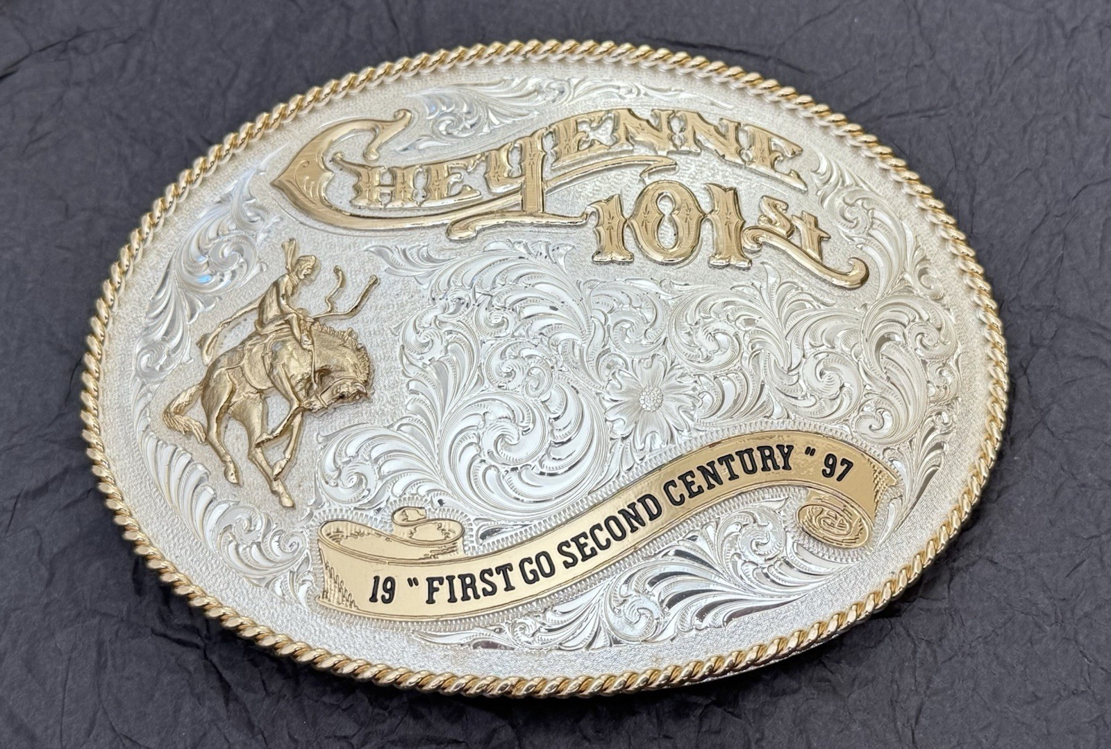 Vintage 1997 Cheyenne 101 Frontier Days Rodeo HUGE Montana SS Trophy Belt Buckle