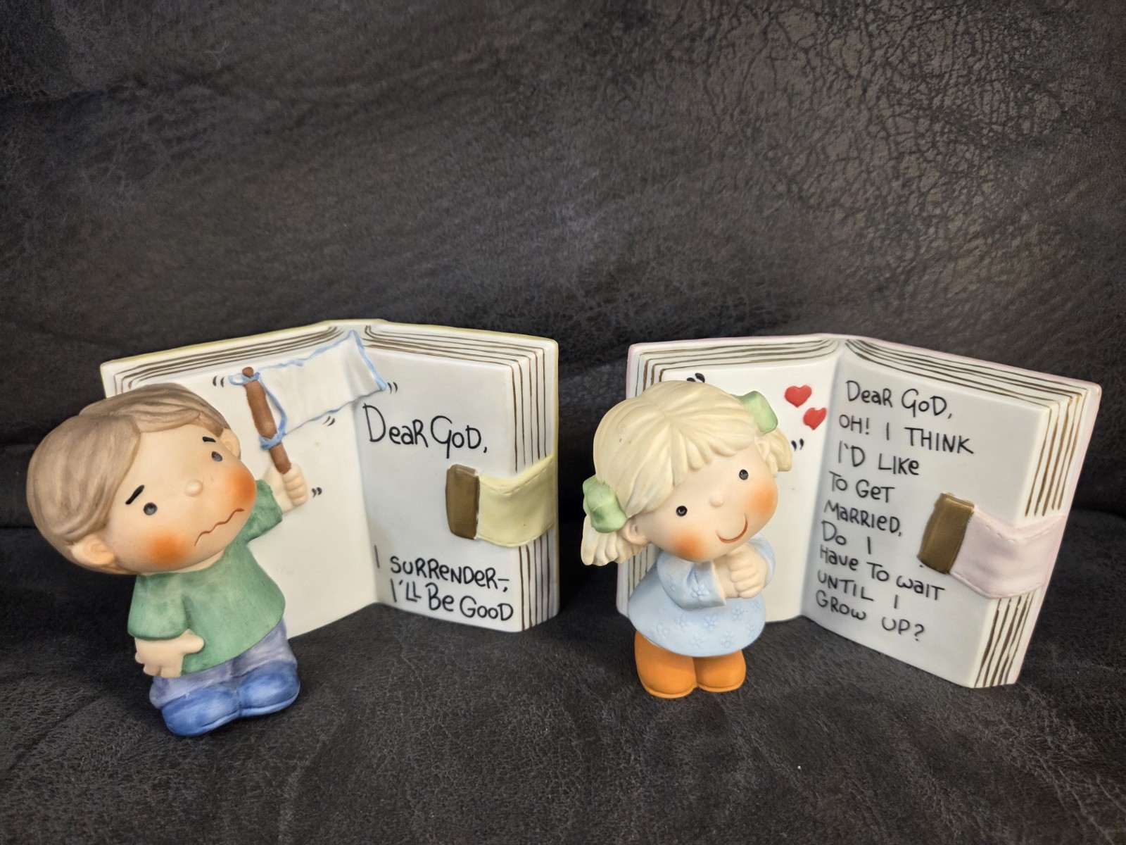 Vintage Enesco 1982 Dear God Kids Figurines Set of 2 Diary Boy Surrender Girl