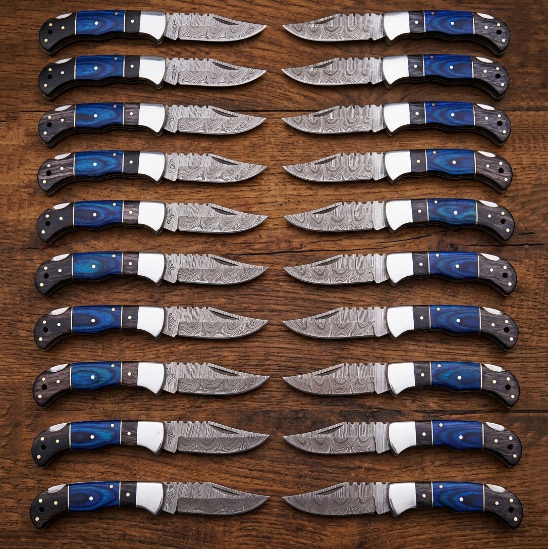LOT SET OF 20 PCS, HAND FORGED DAMASCUS STEEL POCKET KNIVES CAMPING KNIFE EDC