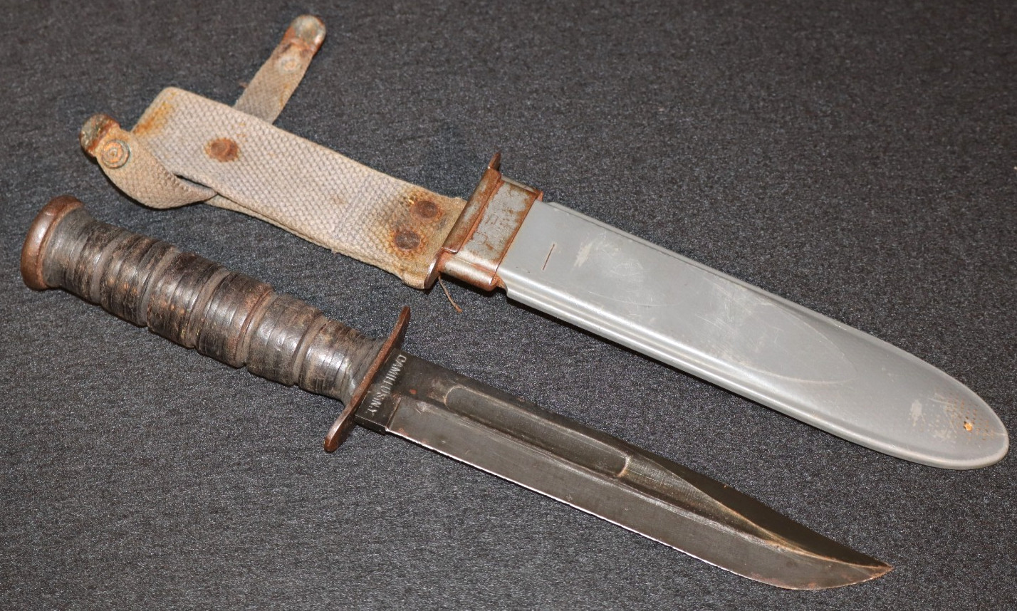 WWII USN Mark Mk 2 Fighting Knife Camillus NY & NORD 4723 'BM Co' Scabbard, 1943
