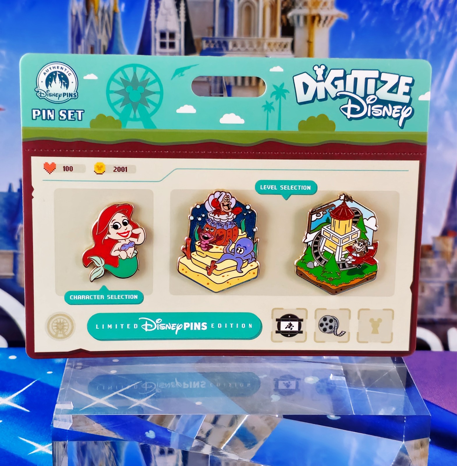 Disney Pin Set Disneyland Resort Digitize Ariel Undersea Adventure Goofy's Sky