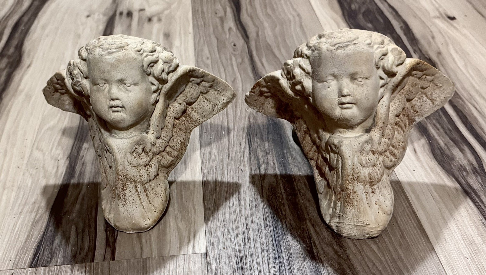Hayes Parker Vintage Sandstone Two Wall Mount decor Candle Holders Cherubs Faces