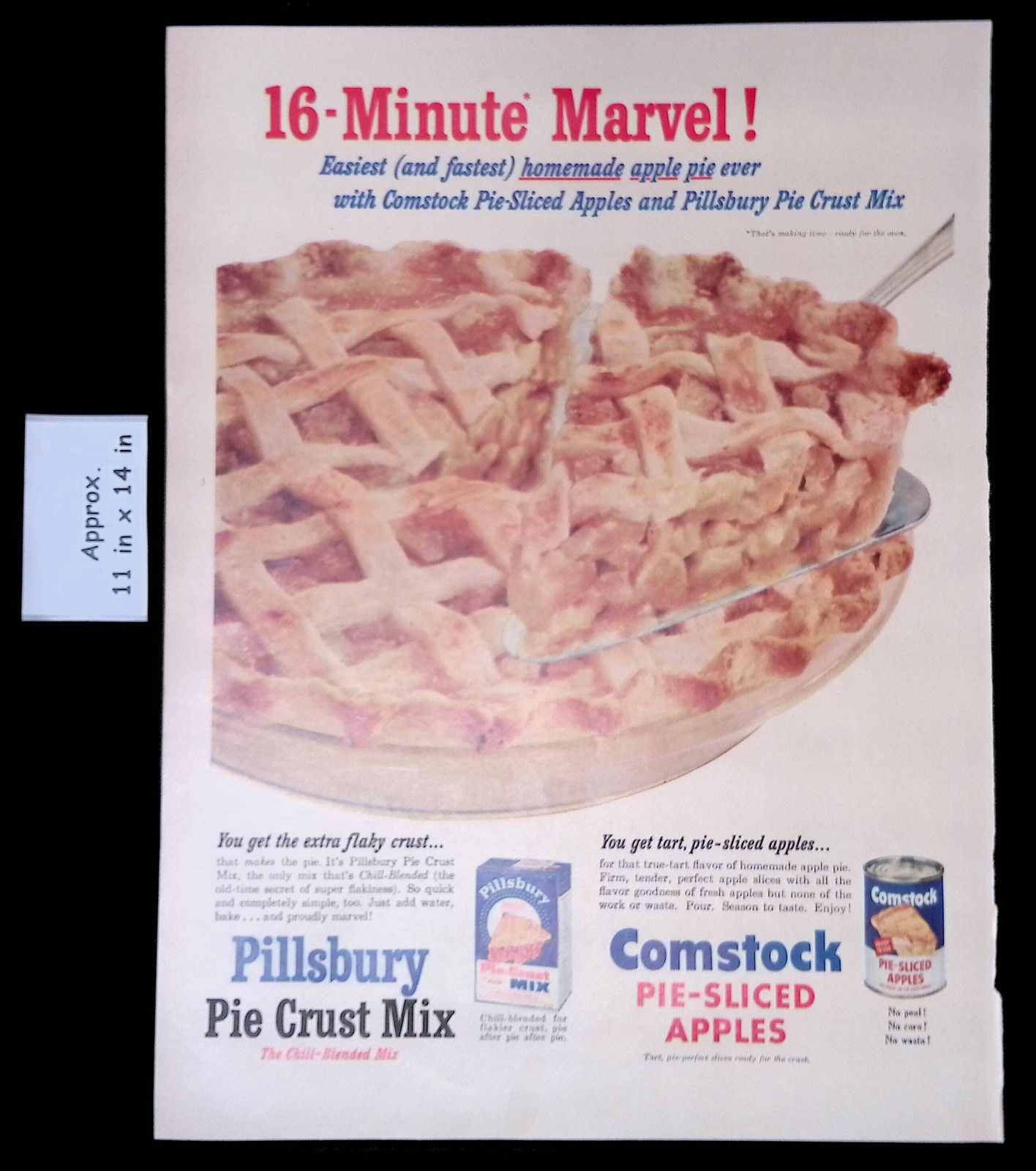 1953 Pillsbury Pie Crust & Comstock Sliced Apples 16-Min Marvel Print Ad 53635
