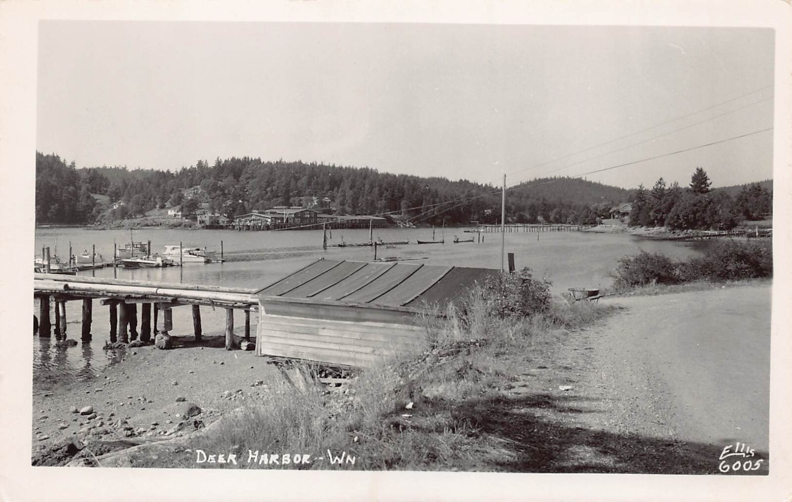 RPPC Orcas Island Deer Harbor WA Salmon Fishing Boats Dock Photo Postcard D22