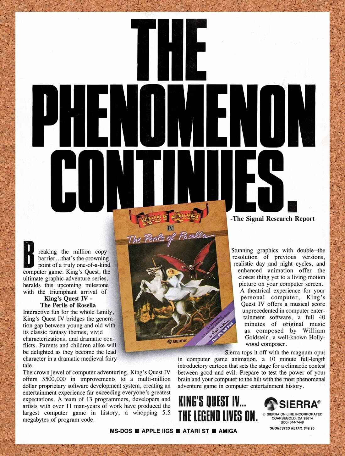 1988 Kings Quest IV The Perils Of Rosella MS-DOS Original Ad / Retro Wall Art v1