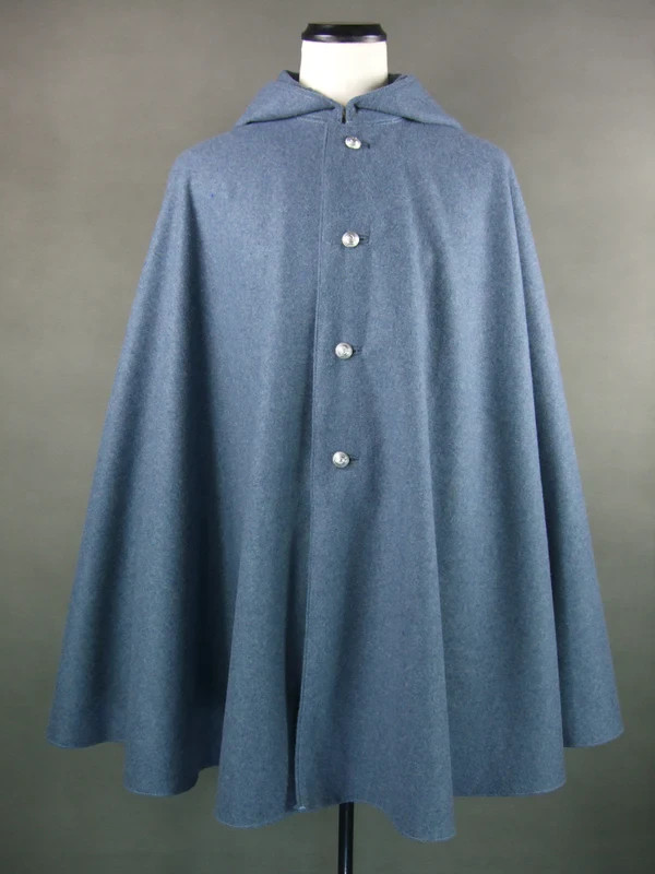 Vintage French Military Cape Horizon Blue Wool Hooded Cloak WWI Style Surplus