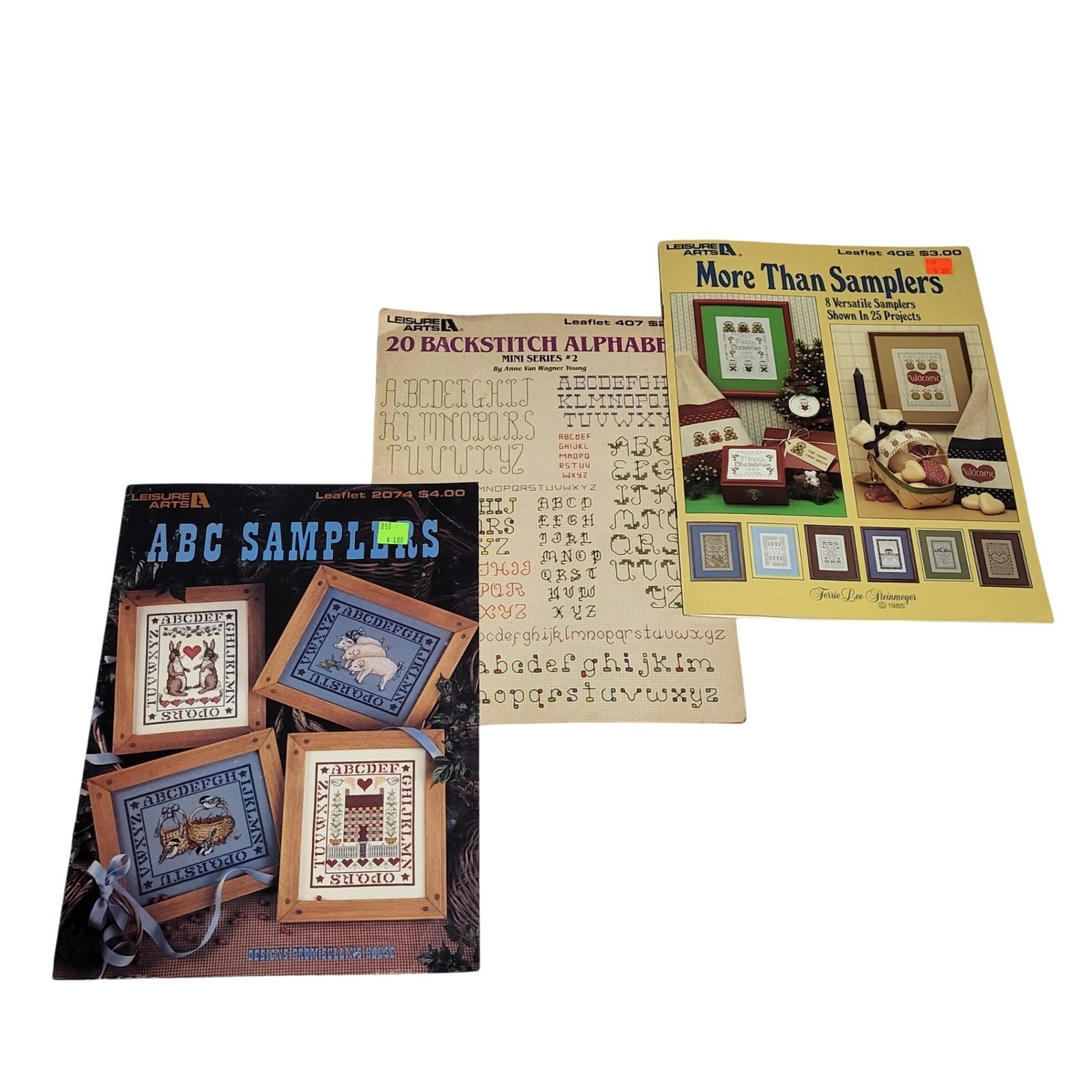 Leisure Arts Sampler Pattern Leaflet Books Lot 1985 - 1991 Country Alphabet More