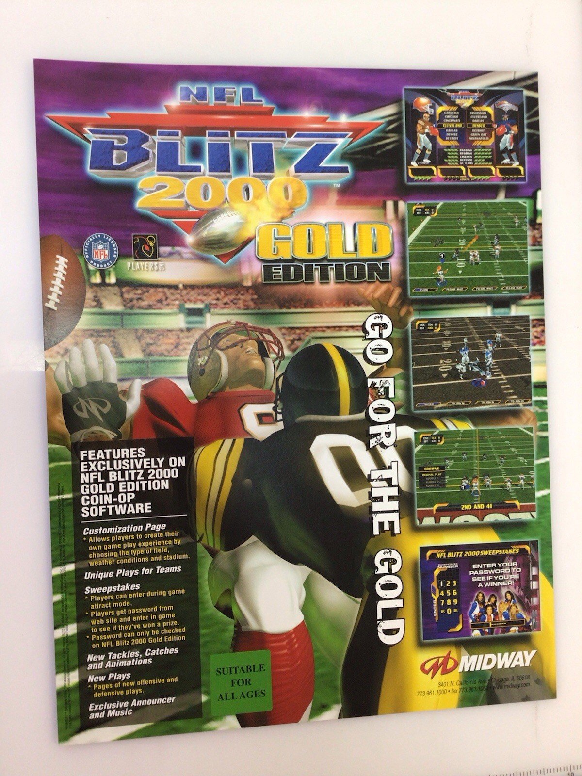 Midway NFL Blitz 2000 Gold Edition Original Arcade Brochure Flyer 8.5”x11”