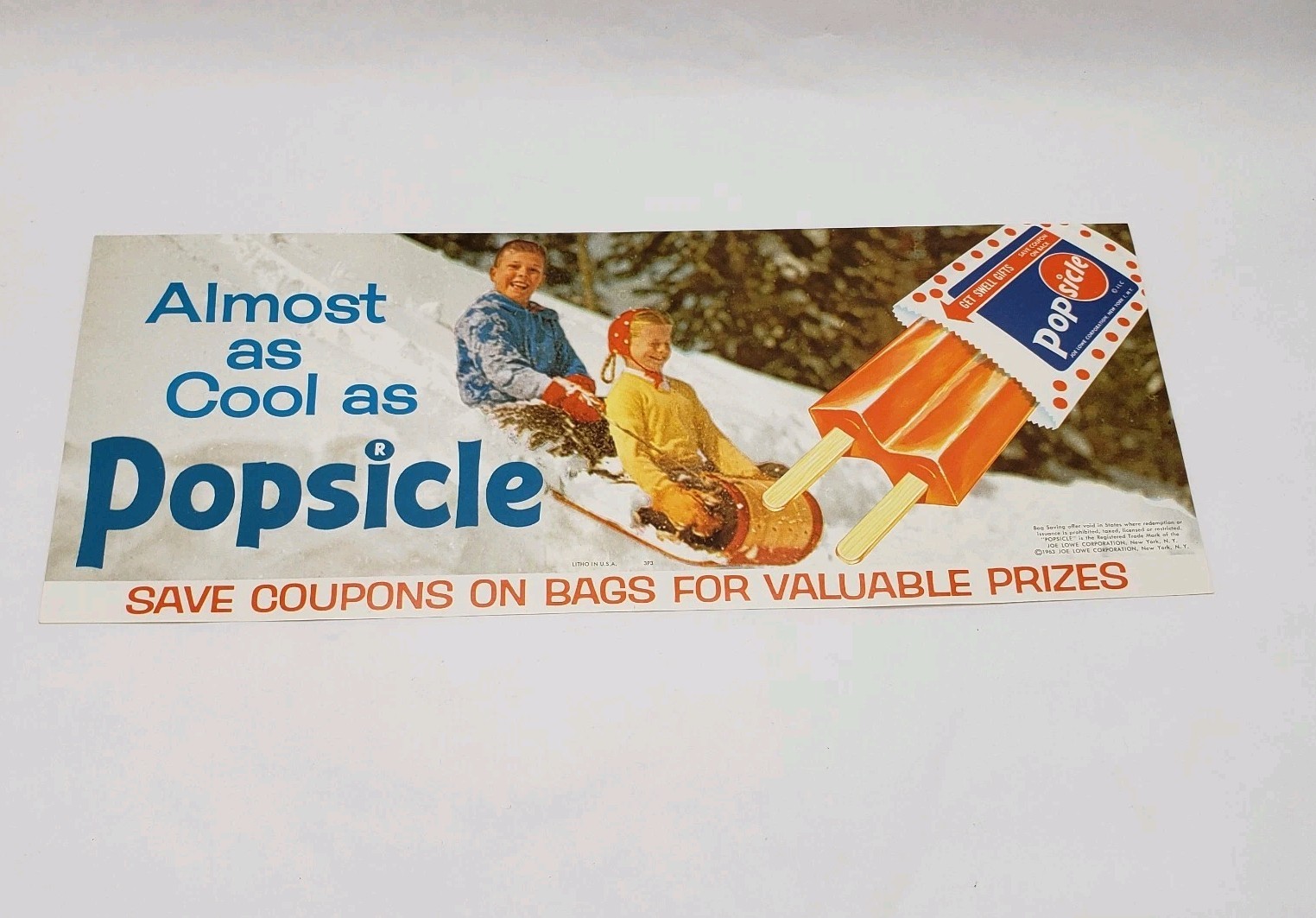 1963 Popsicle Litho Store Advertising Poster Sign VINTAGE Estate Sale Find 1960s