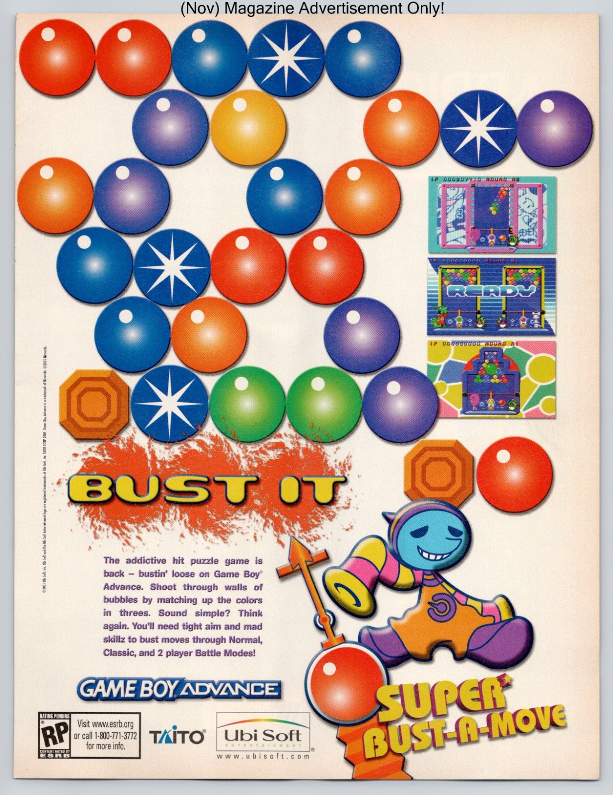 Super Bust-A-Move Game Boy Advance Ubisoft Taito 2001 Advertisement