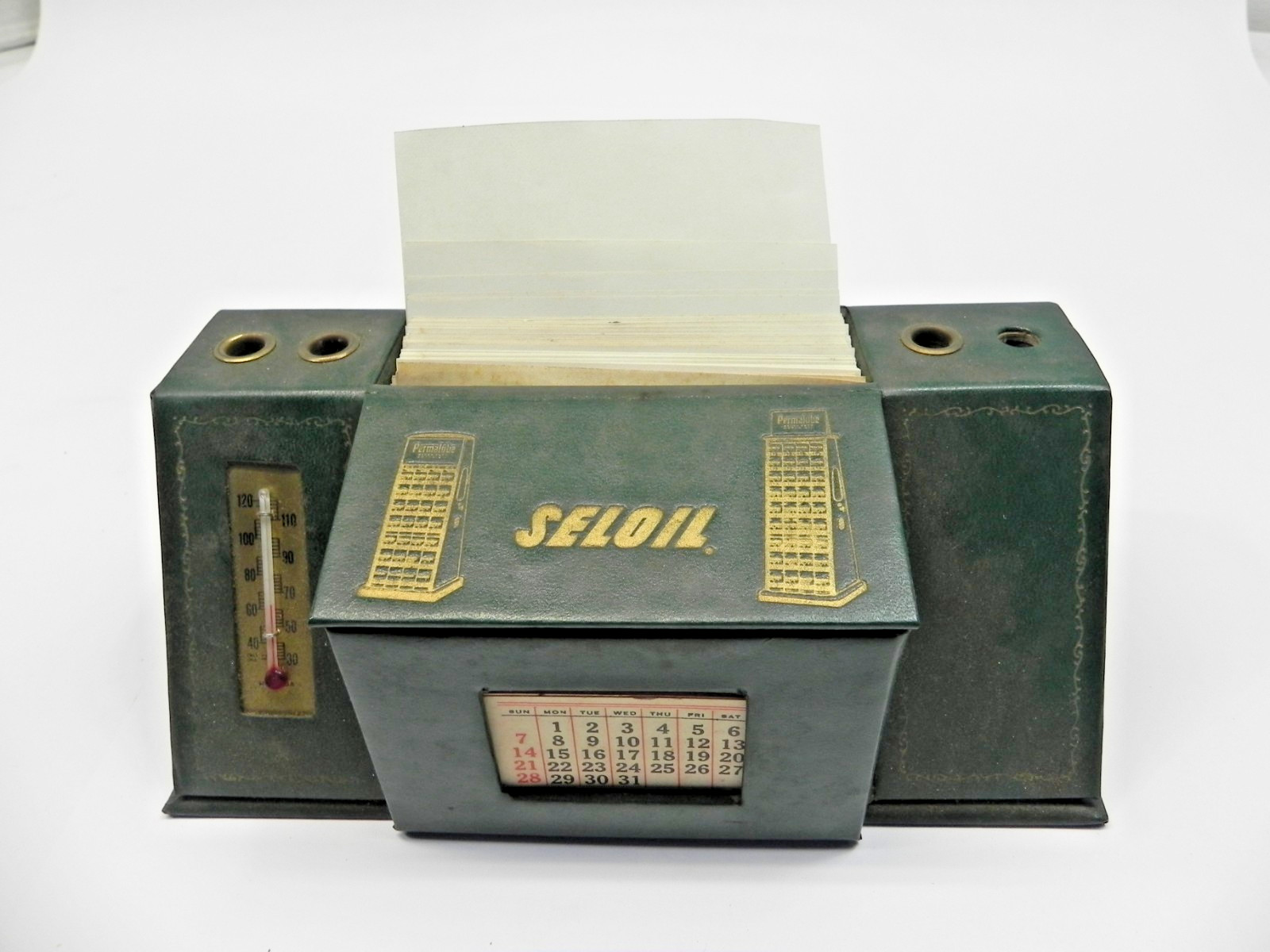 1940'S SELOIL DESK CALENDER GIVE AWAY THERMOMETER NOS GAS OIL STATION DISPLAY