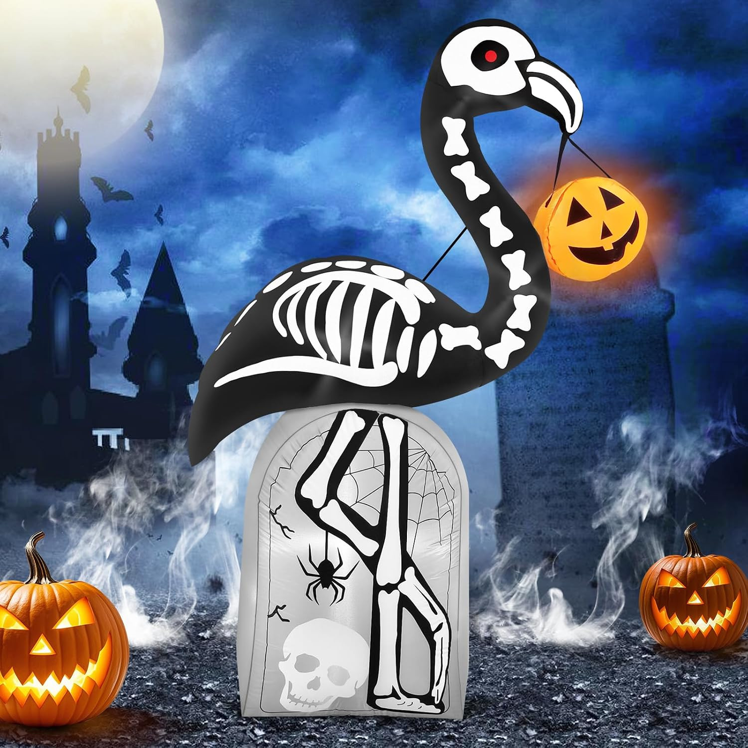 6FT Tall Halloween Inflatables Flamingo Skeleton Outdoor Decoration