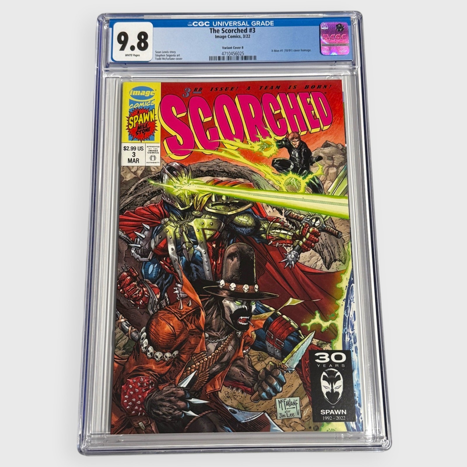 CGC 9.8 Scorched #3 - Variant Cover B Todd McFarlane - Jim Lee X-Men #1 Homage