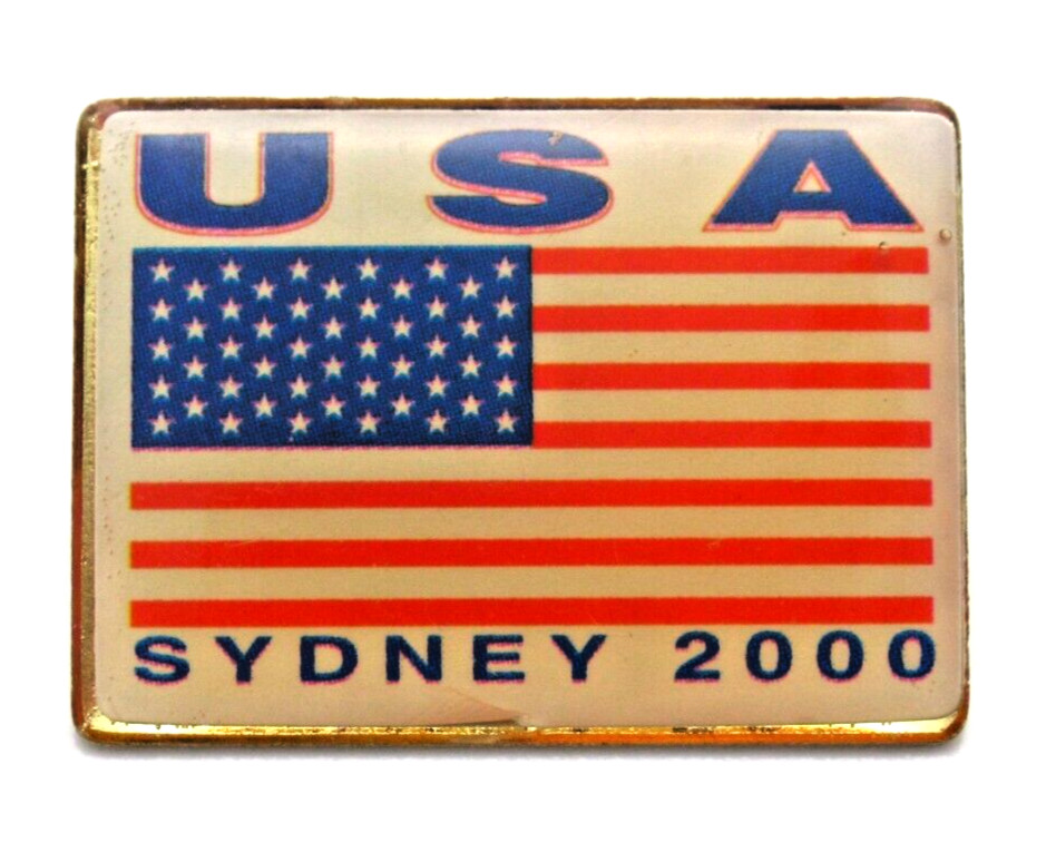 Team USA Pin Sydney 2000 Olympics American Flag Gold Tone Border Vintage