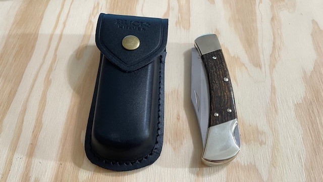 Buck 110USA Ebony WOOD Handle Folding Hunting Knife Lockback W/Leather Sheath-'-