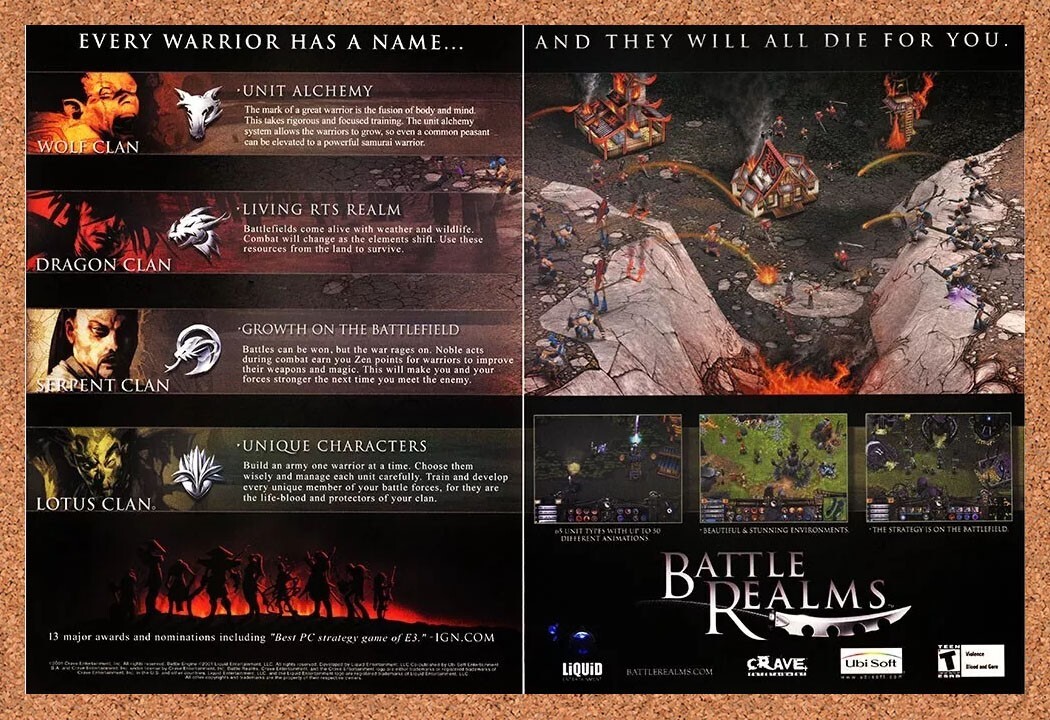 Battle Realms PC Original 2002 Ad Authentic UbiSoft Fantasy RTS Video Game Promo